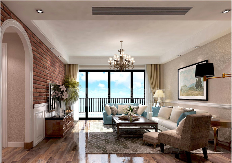 山水方園150平美式鄉(xiāng)村客廳裝修設(shè)計效果圖