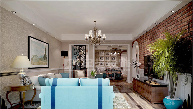 山水方園150平美式鄉(xiāng)村客廳裝修設(shè)計效果圖