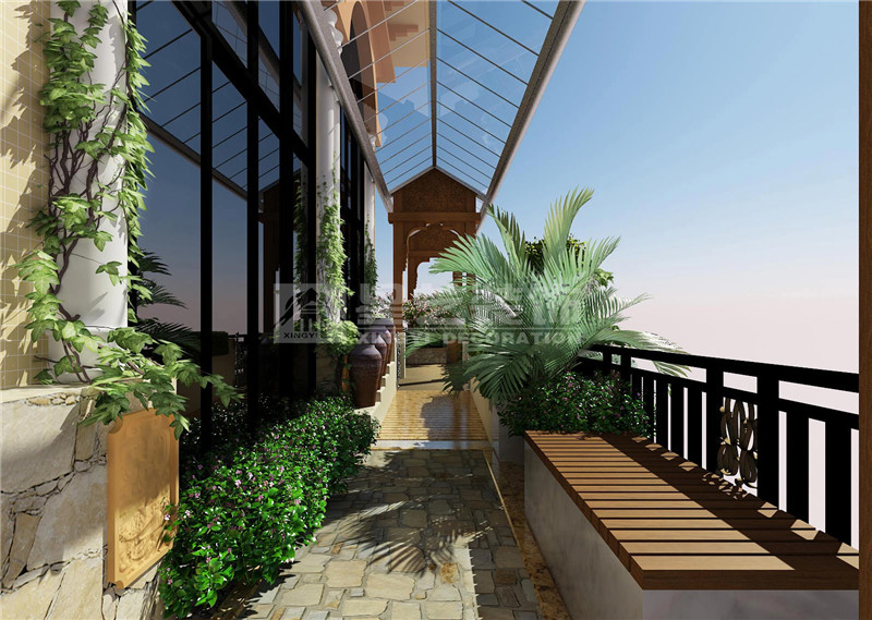 鳳景灣350平東南亞陽臺(tái)裝修設(shè)計(jì)效果圖