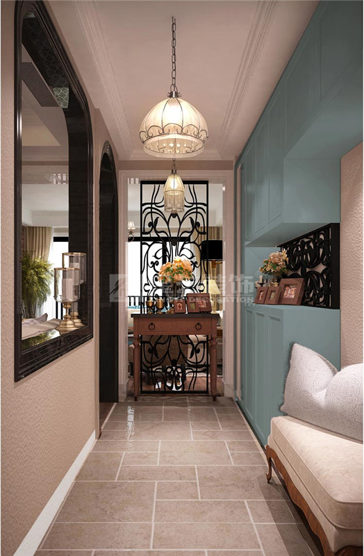 山水方園150平美式鄉(xiāng)村玄關(guān)裝修設(shè)計效果圖