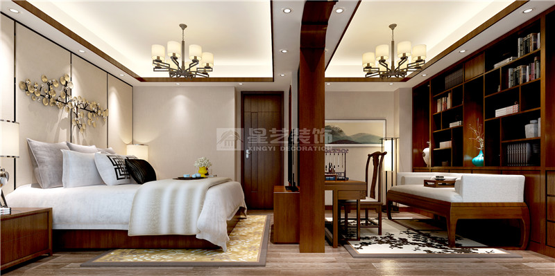 港龍小區(qū)300平新中式臥室裝修設(shè)計效果圖