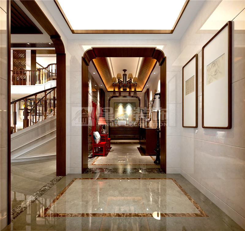 港龍小區(qū)300平新中式玄關(guān)裝修設(shè)計效果圖