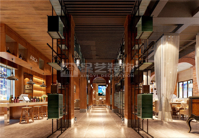 東盟慧谷西餐廳300平用餐過道區(qū)裝修設計效果圖