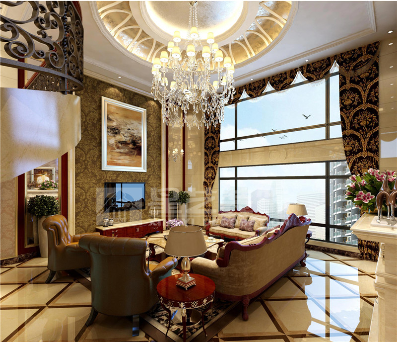 華凱逸悅豪庭400平歐式風格客廳裝修效果圖