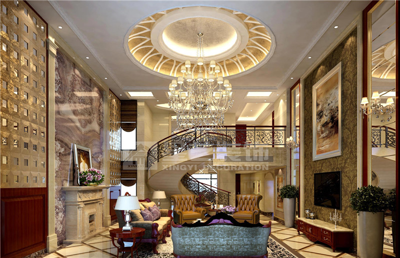 華凱逸悅豪庭400平歐式風格客廳裝修效果圖