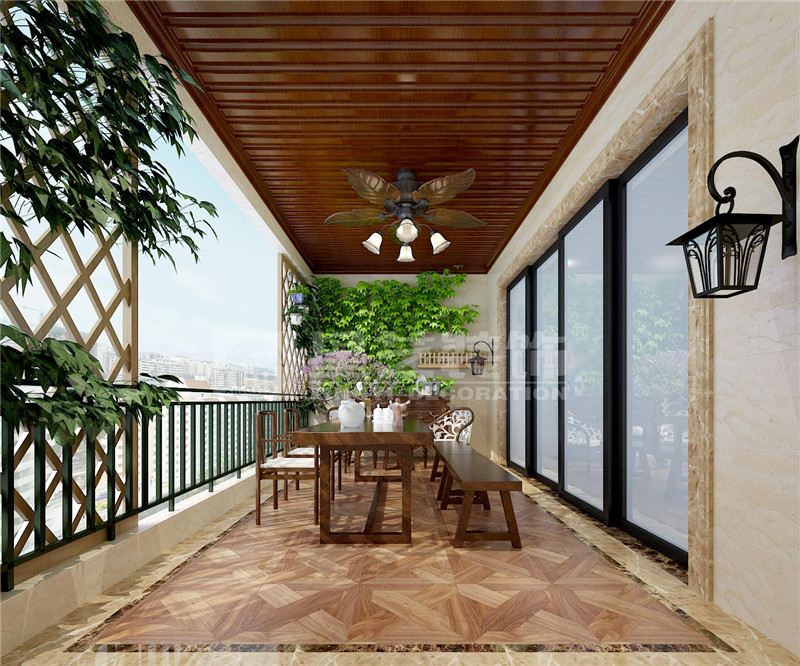 榮和尊府330平美式風(fēng)格陽臺裝修效果圖