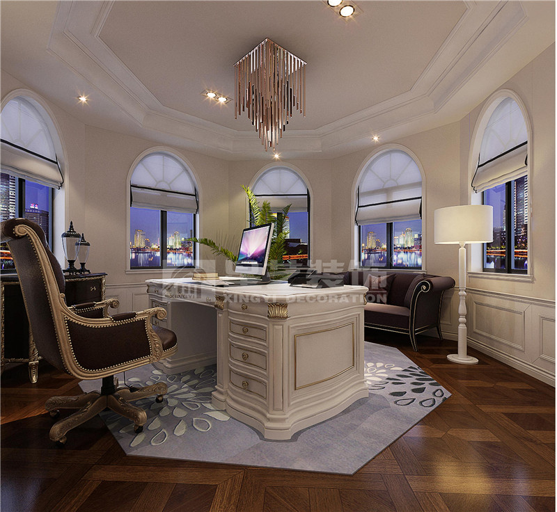 濱江花園別墅450平法式風(fēng)格書(shū)房裝修效果圖