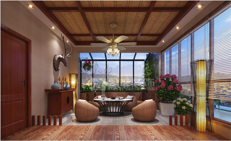 翡翠園205平新中式風(fēng)格陽臺(tái)裝修效果圖