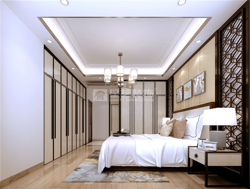 遠辰山水一號140平現(xiàn)代中式臥室裝修效果圖