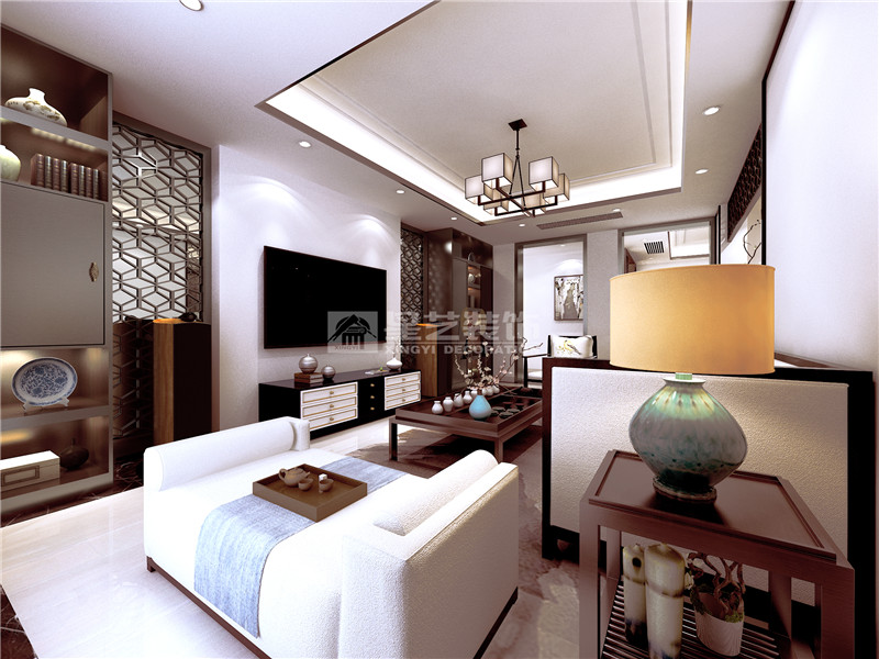 遠辰山水一號140平現(xiàn)代中式客廳裝修效果圖