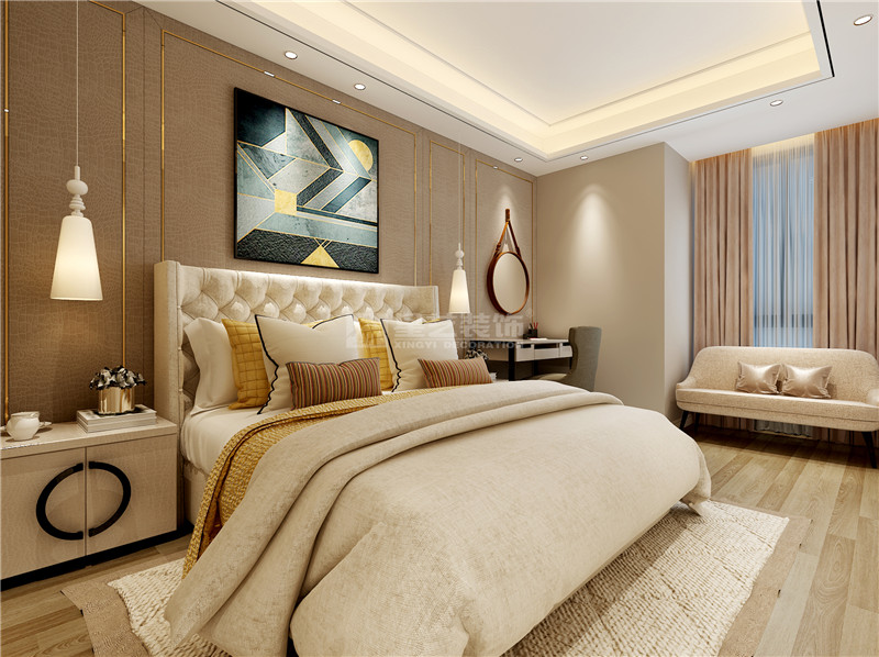 保利領(lǐng)繡前城127平港式風(fēng)格臥室裝修效果圖