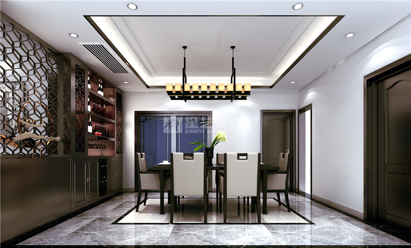 遠辰山水一號140平現(xiàn)代中式餐廳裝修效果圖