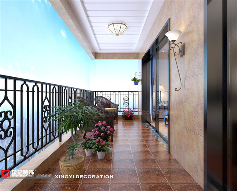 綠地中央廣場(chǎng)美式風(fēng)格128平陽臺(tái)裝修效果圖