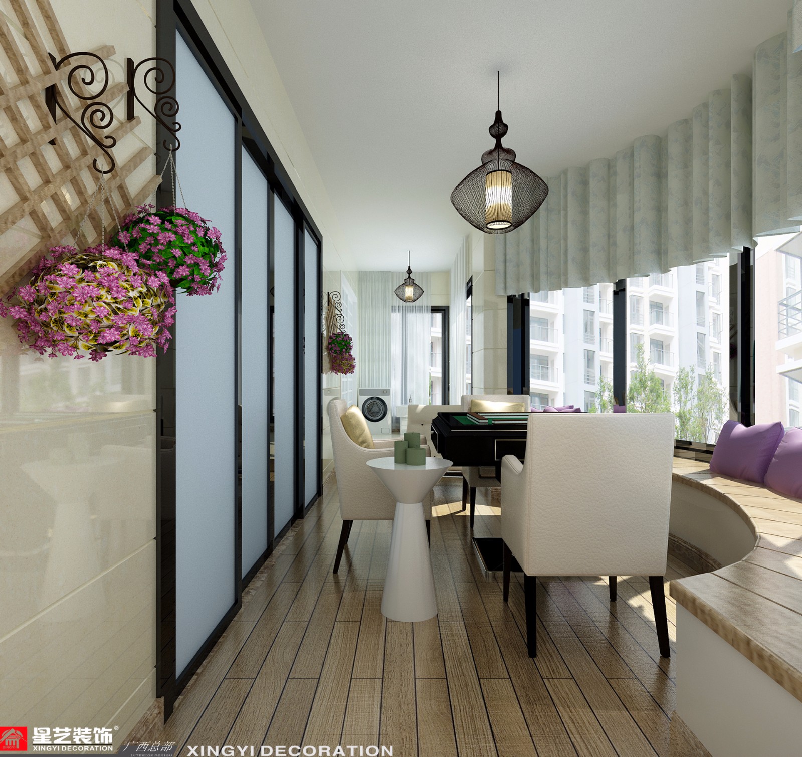 楓林藍岸143平現(xiàn)代風格陽臺休閑區(qū)裝修效果圖