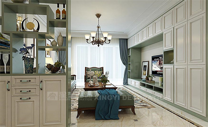 南湖名都120平美式風格客廳裝修效果圖