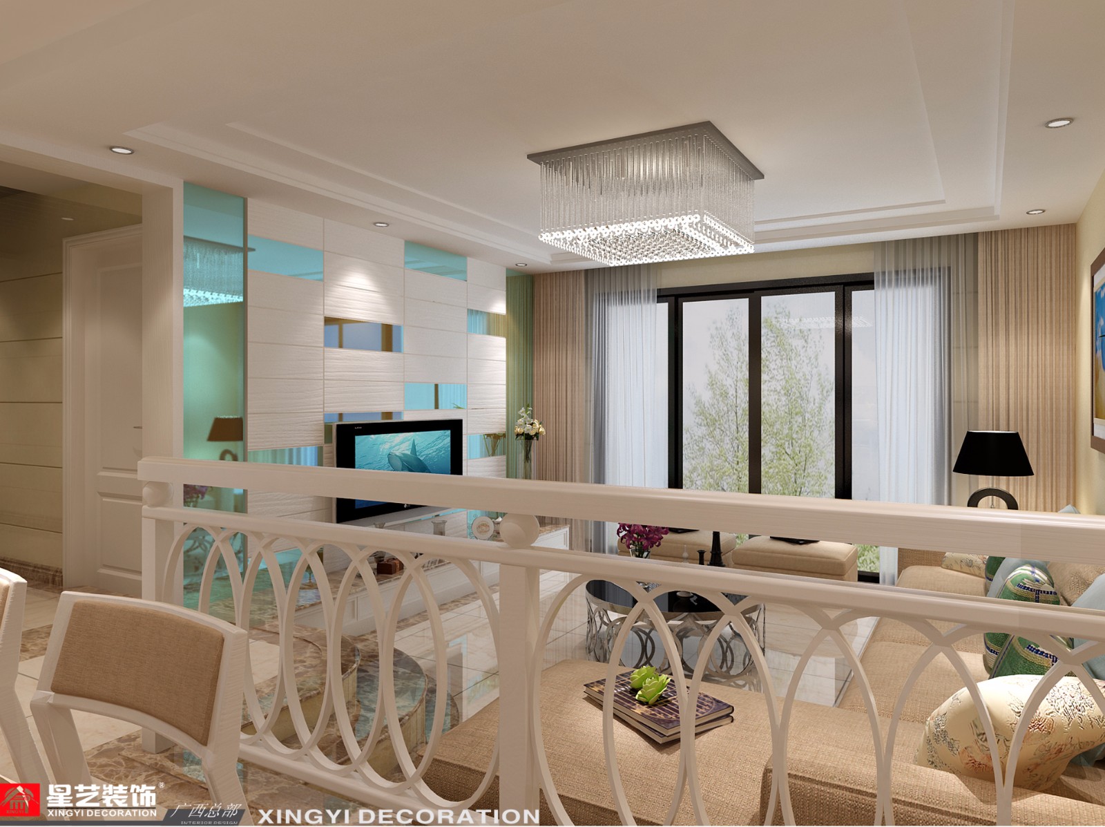 楓林藍岸143平現(xiàn)代風格客廳裝修效果圖