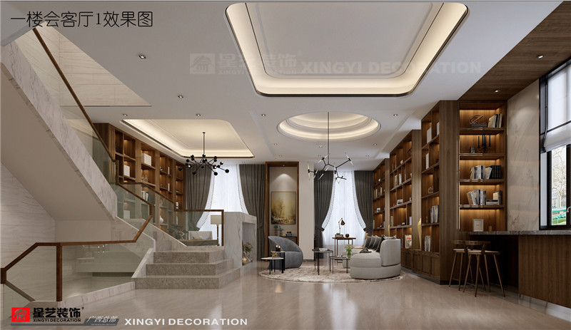 龍胤花園別墅 450平一樓會(huì)客廳裝修效果圖