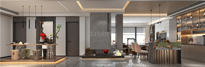 大唐臻觀250平入戶，吧臺(tái)裝修效果圖