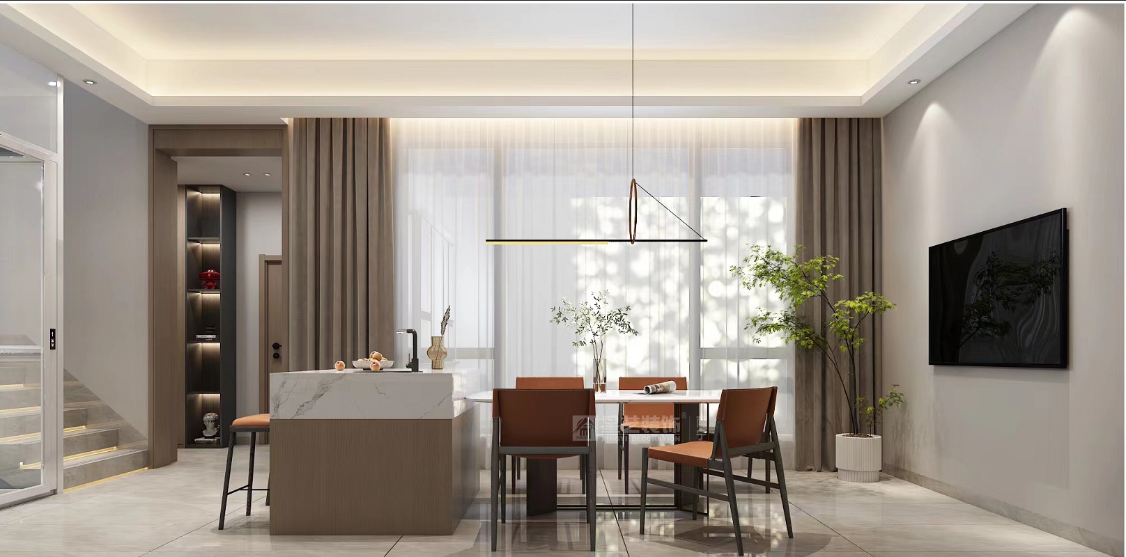 江南院子280平現(xiàn)代風格餐廳裝修效果圖