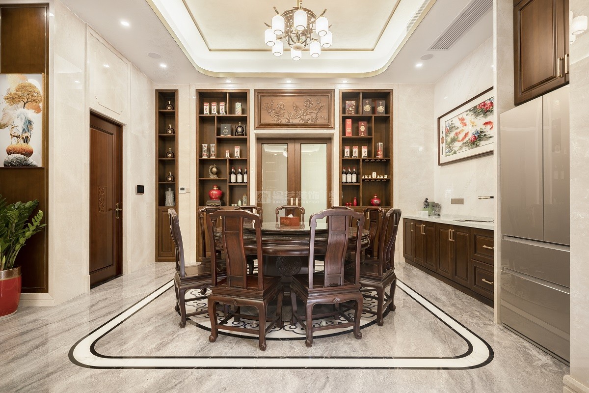 冠江墅 800平新中式餐廳裝修實景