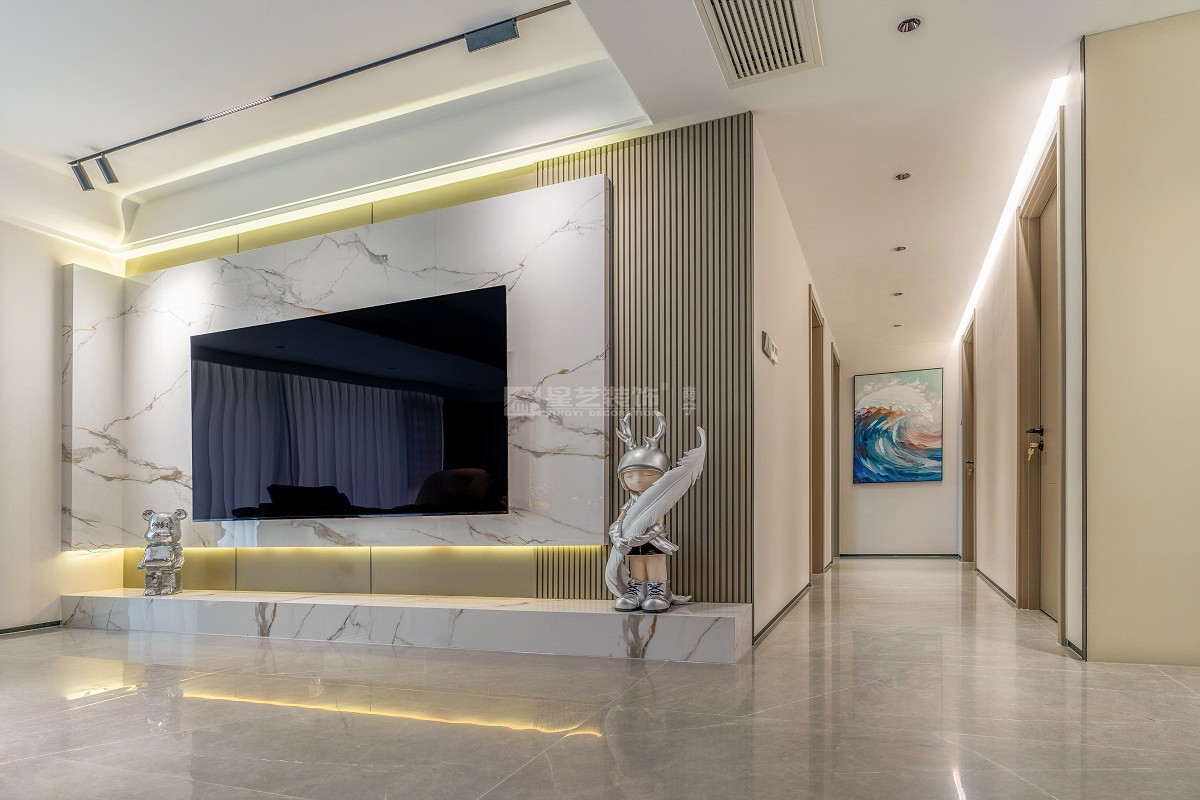 保利天悅臺(tái)129平現(xiàn)代簡約風(fēng)格客廳裝修實(shí)景