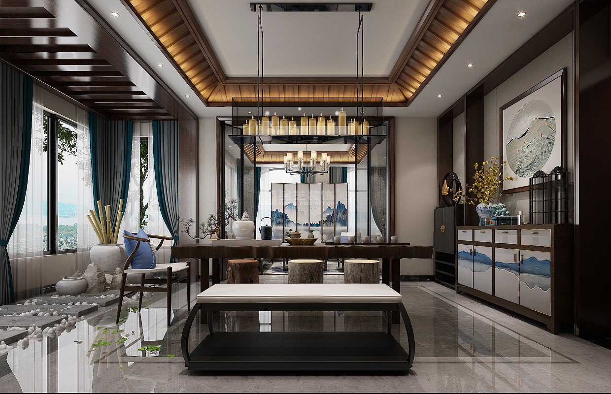 萬達(dá)茂153平新中式茶室裝修效果圖
