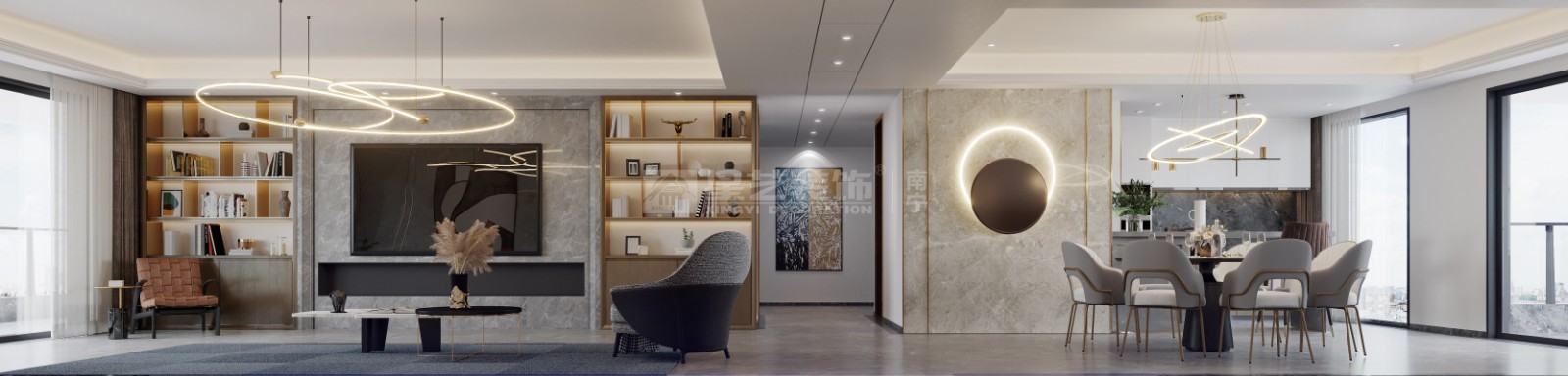 萬(wàn)科里500平意式輕奢客廳裝修效果圖