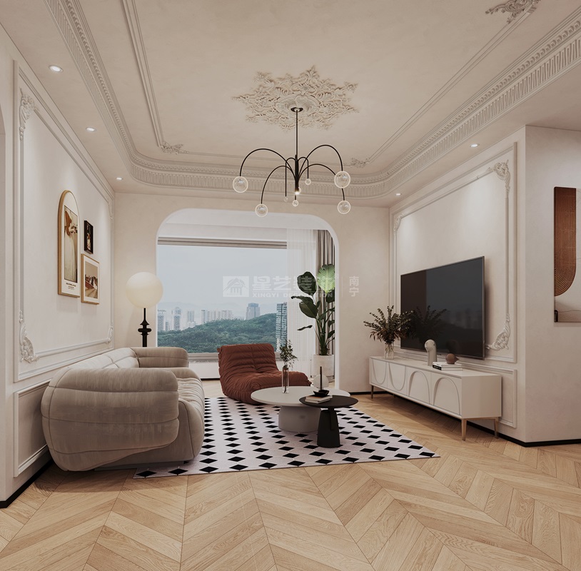 唐樾青山100平法式風格客廳裝修效果圖