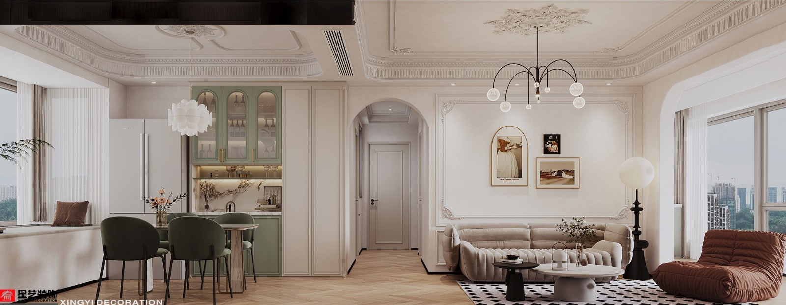 唐樾青山100平法式風格客廳裝修效果圖