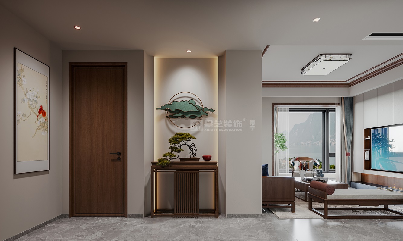 北投荷院120平新中式風格入戶玄關裝修效果圖