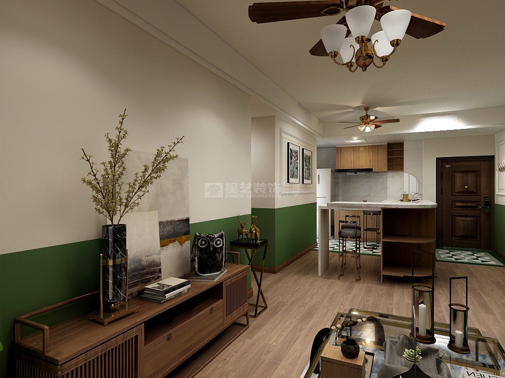 保利21世家金領(lǐng)居86平南洋風格裝修效果圖