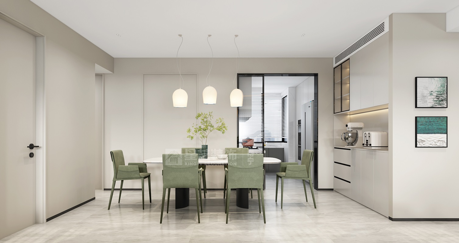 天悅臺(tái)130平現(xiàn)代奶油風(fēng)餐廳裝修效果圖