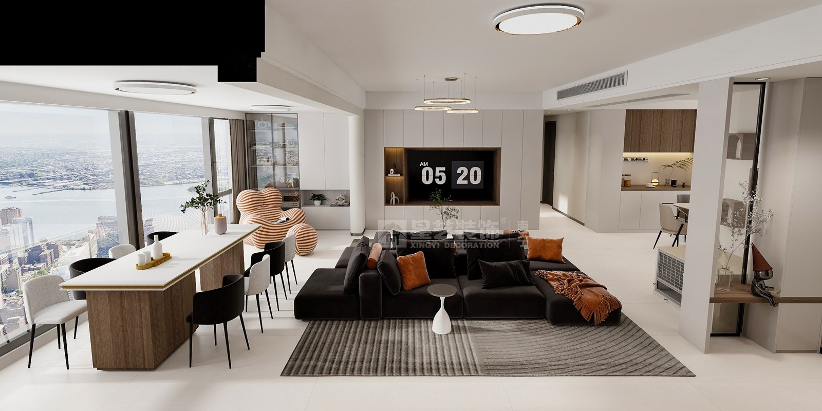 華夏院子137平現(xiàn)代簡約客廳裝修效果圖