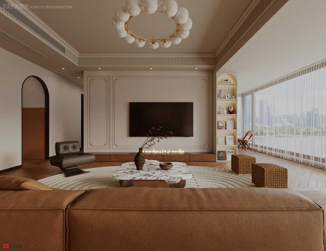 西園潤府160平中古風(fēng)客廳裝修效果圖