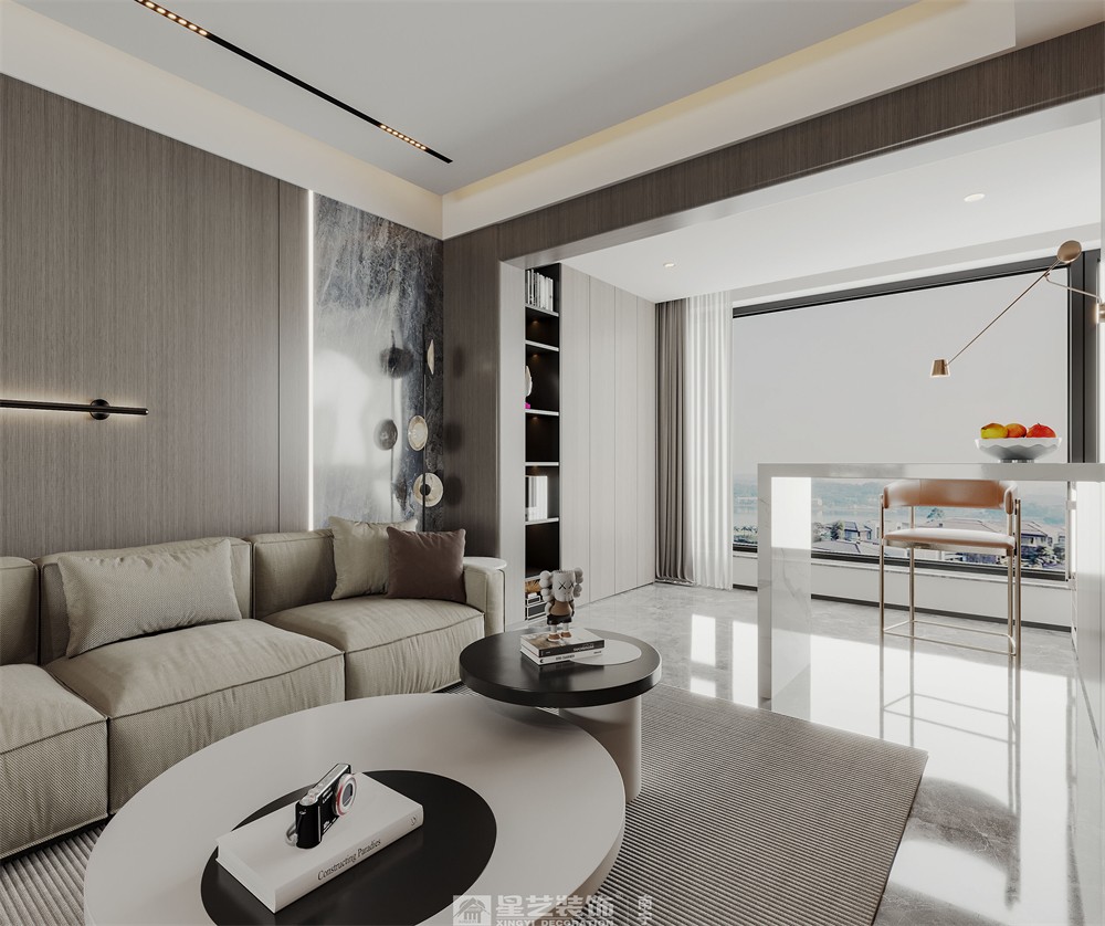 美的悅江府132平現代簡約客廳裝修效果