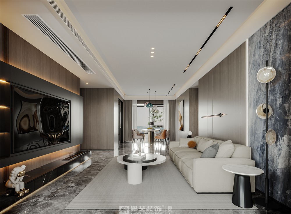 美的悅江府132平現代簡約客廳裝修效果