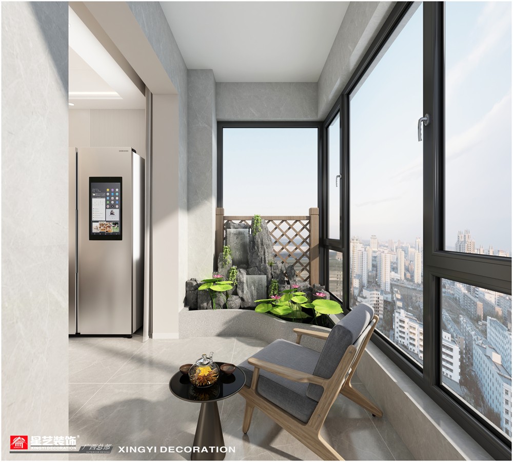 光明城市118平現代簡約陽臺裝修效果