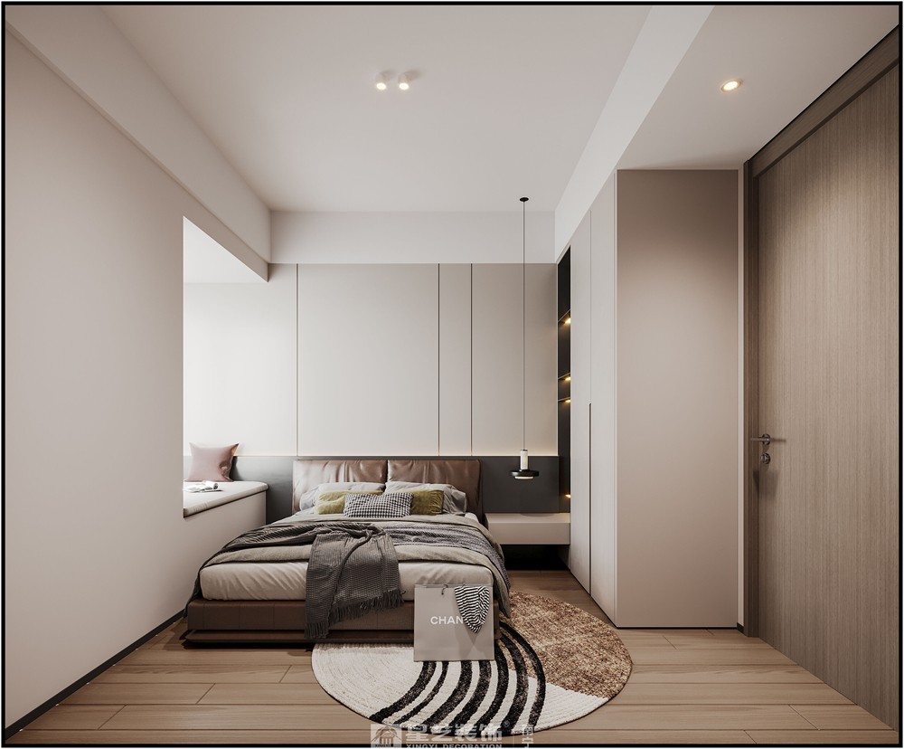 美的悅江府132平現代簡約臥室裝修效果