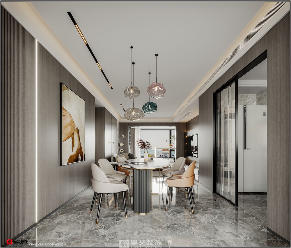 美的悅江府132平現代簡約餐廳裝修效果