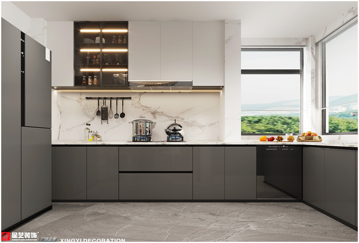 萬達茂御江國際134平現(xiàn)代 簡約廚房裝修效果圖