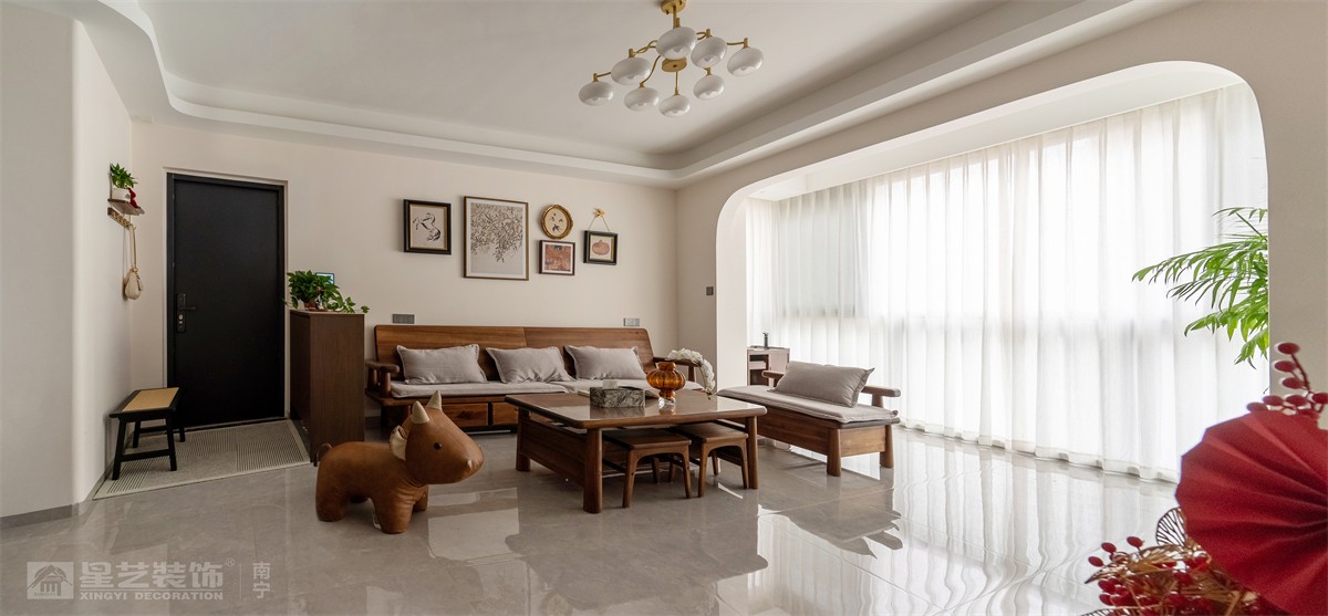 電力勘察院140平中古風客廳裝修完工實景