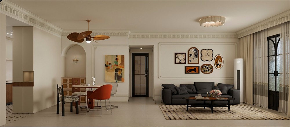 東盟世紀村80平輕式復古客廳裝修效果圖