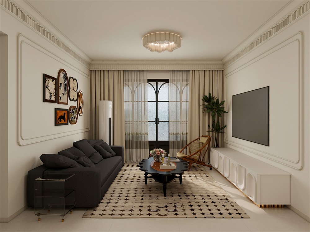 東盟世紀村80平輕式復古客廳裝修效果圖