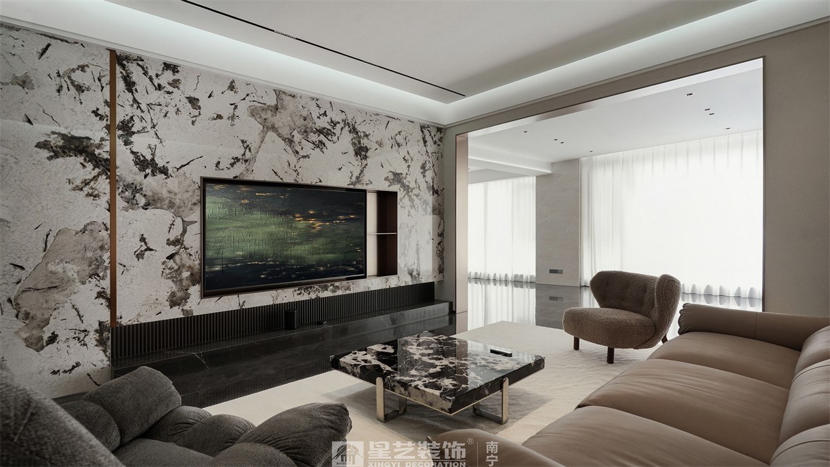 保利君悅灣200平輕奢客廳裝修完工實景圖