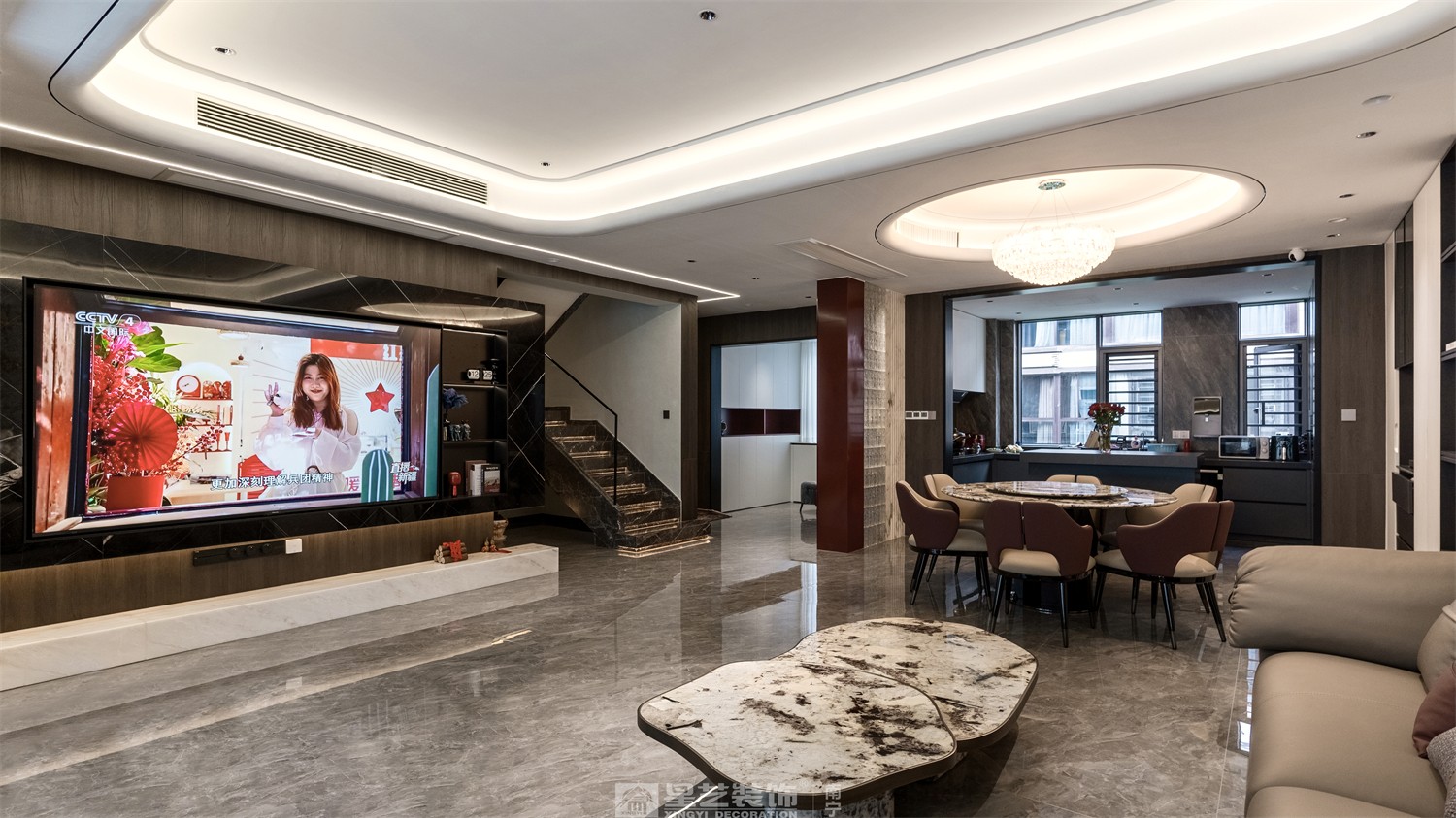 建發(fā)五象印月300平現(xiàn)代輕奢客廳裝修效果圖