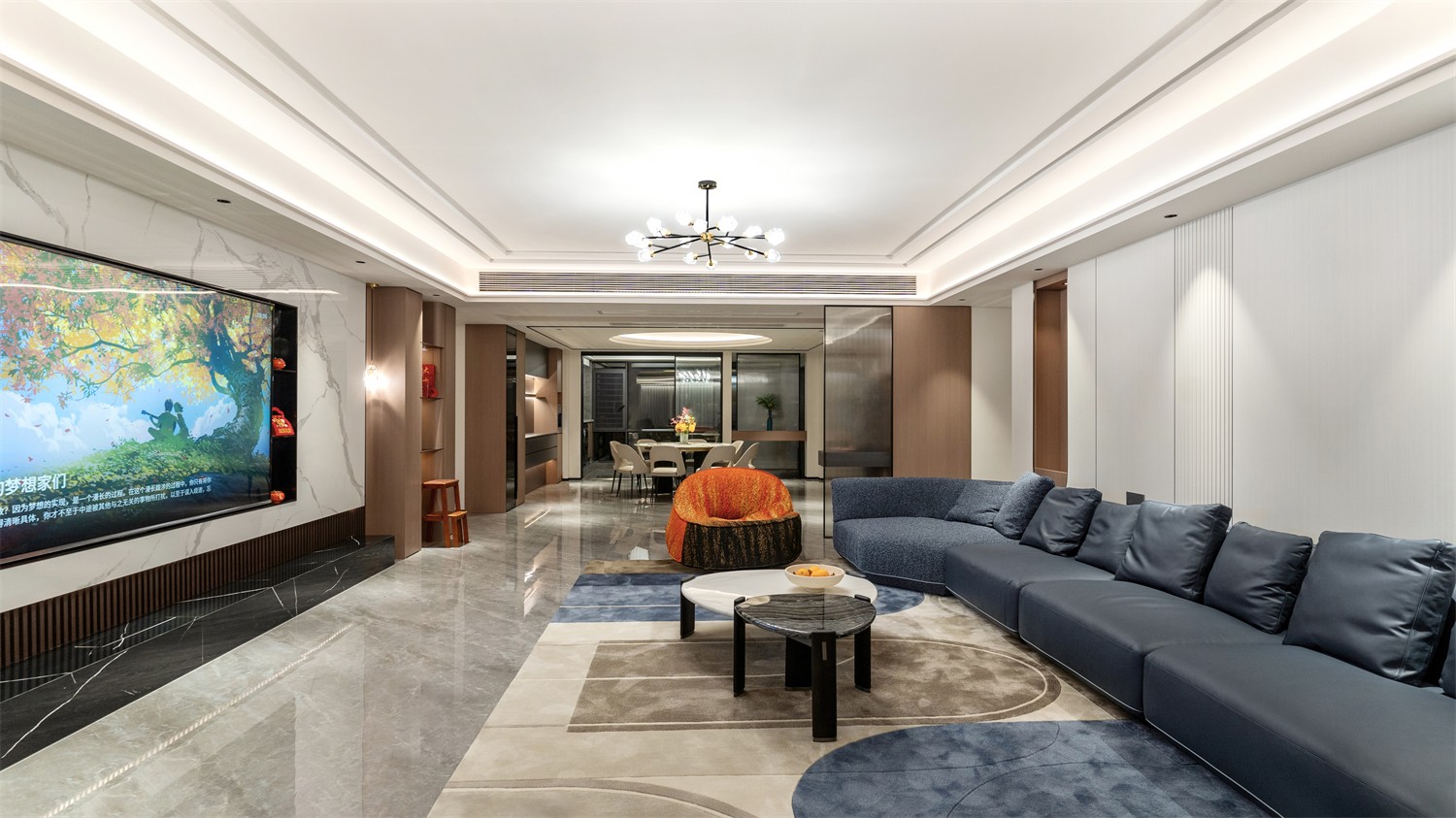 龍光玖瓏湖271平現(xiàn)代風(fēng)格客廳裝修實(shí)景圖